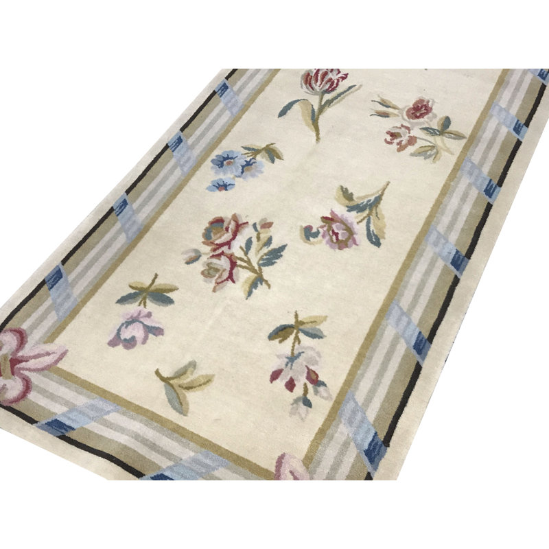 Hand-Knotted High-Quality Beige and Gold Runner