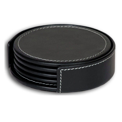 Leather / Faux Leather Agate Ceramic Jute Leather Crystal Circle Round 1 Piece Coaster Set with Holder Set
