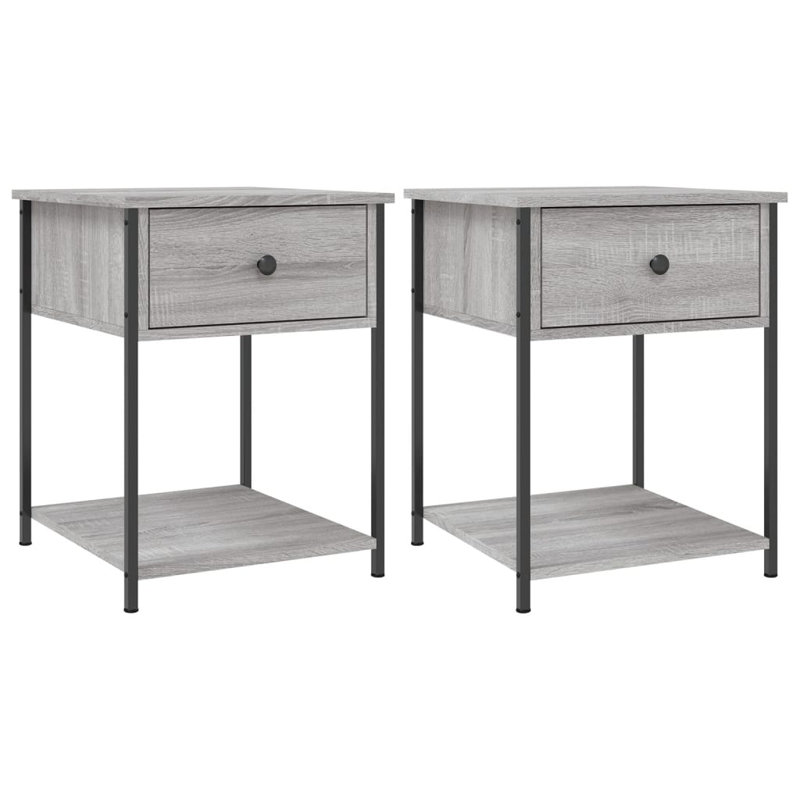 Allums 44cm W Iron Bedside Table, Grey Sonoma, Set of 2