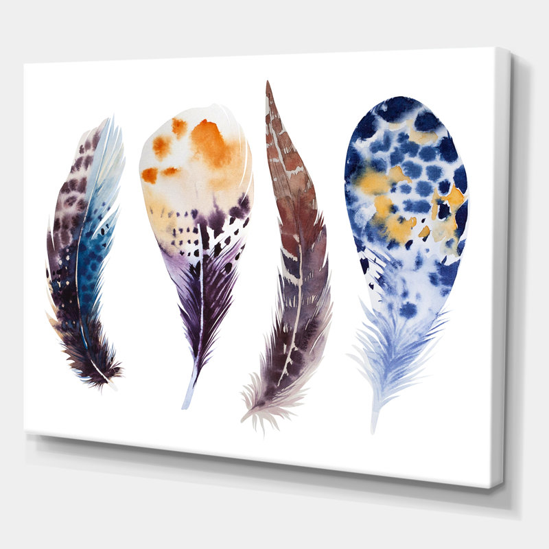 Ensemble de plumes colorées Boho - peinture sur toile, H 30 po x l 40 po x 1,5 po, Toile tendue