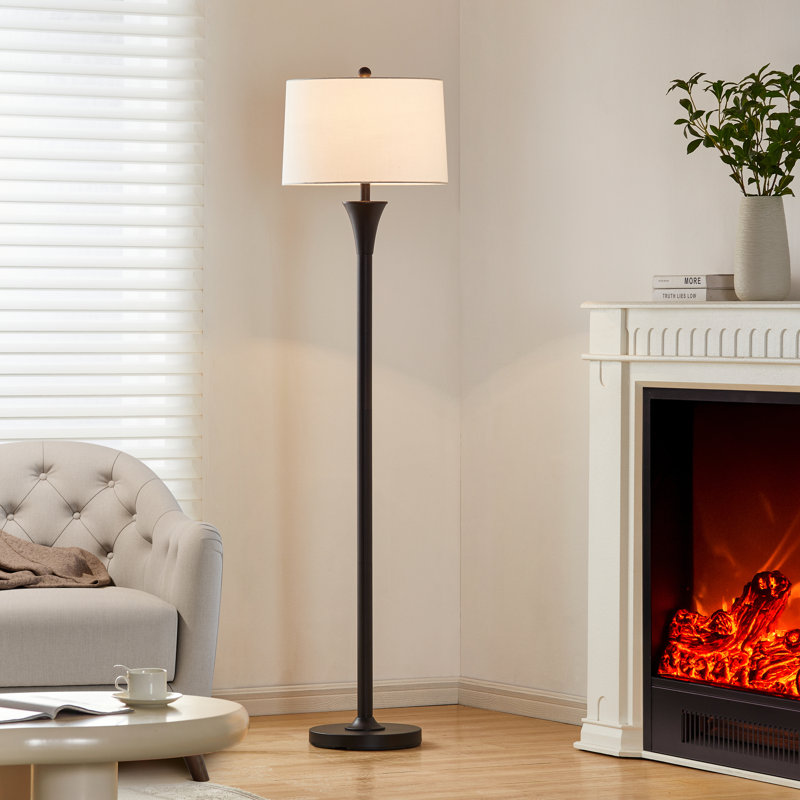 66" Metal Floor Lamp with Fabric Drum Shade, Black