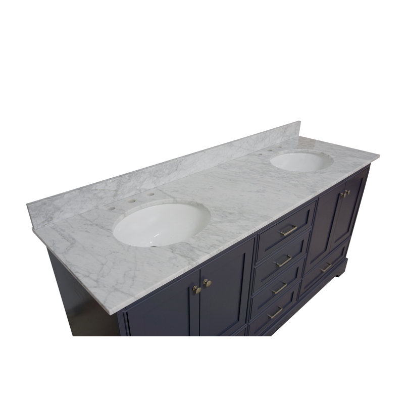 Ensemble de meuble-lavabo double 72 po Larosa, Gris marine, Marbre de Carrare
