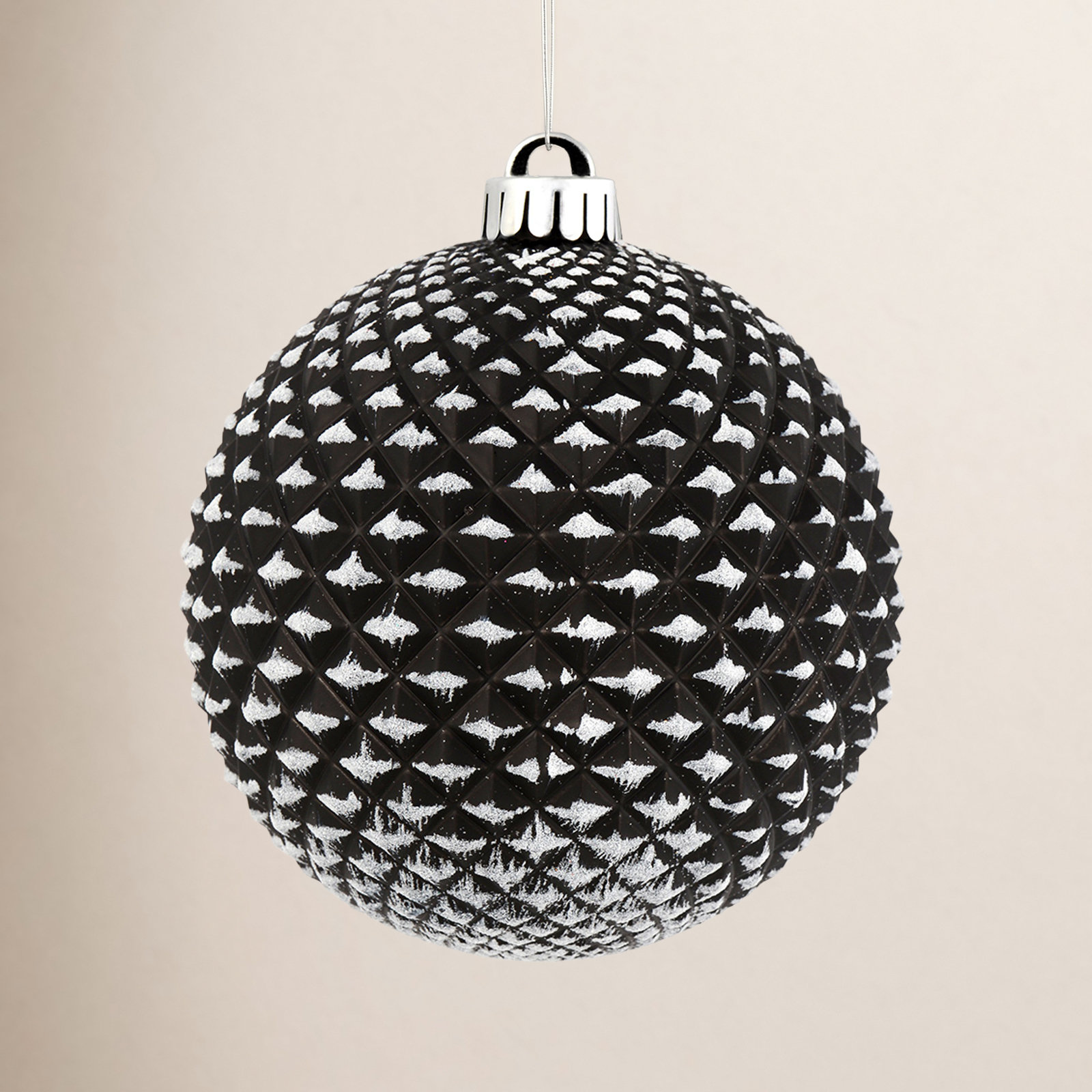 Durian Glitter Ball Ornament, Black, 4" H x 4" W x 4" D