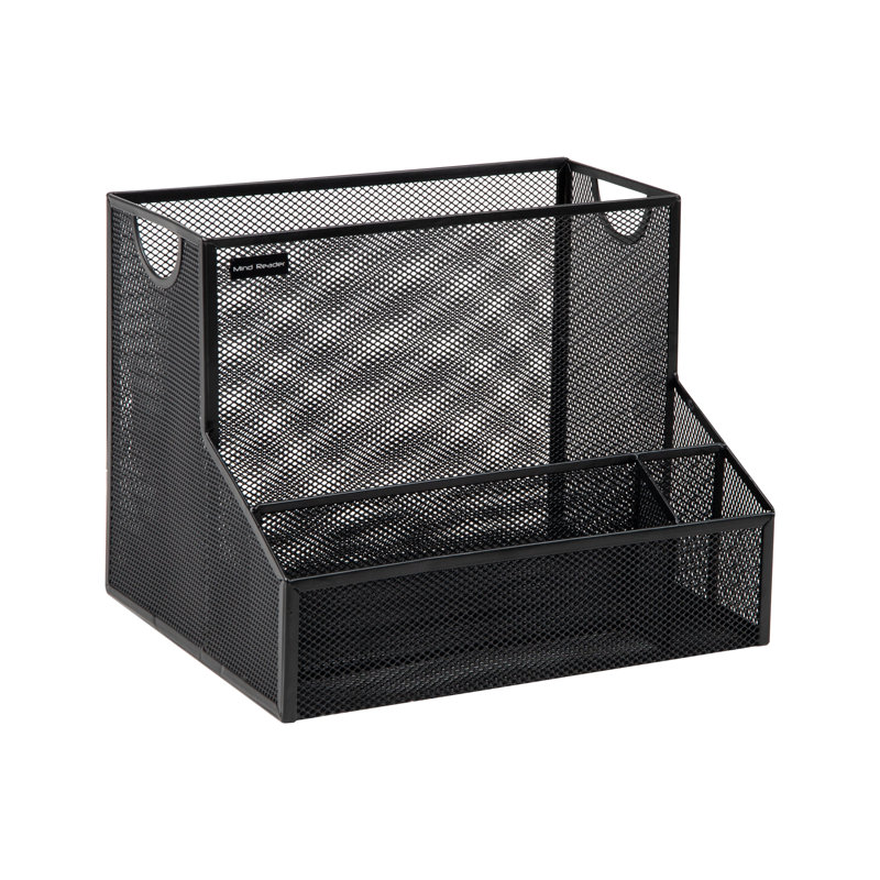 Black Metal Mesh Vertical Desk Organizer with 2 Compartments