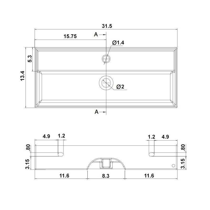 Lavabo de salle de bain mural rectangulaire en céramique avec trop-plein Teorema, Un trou
