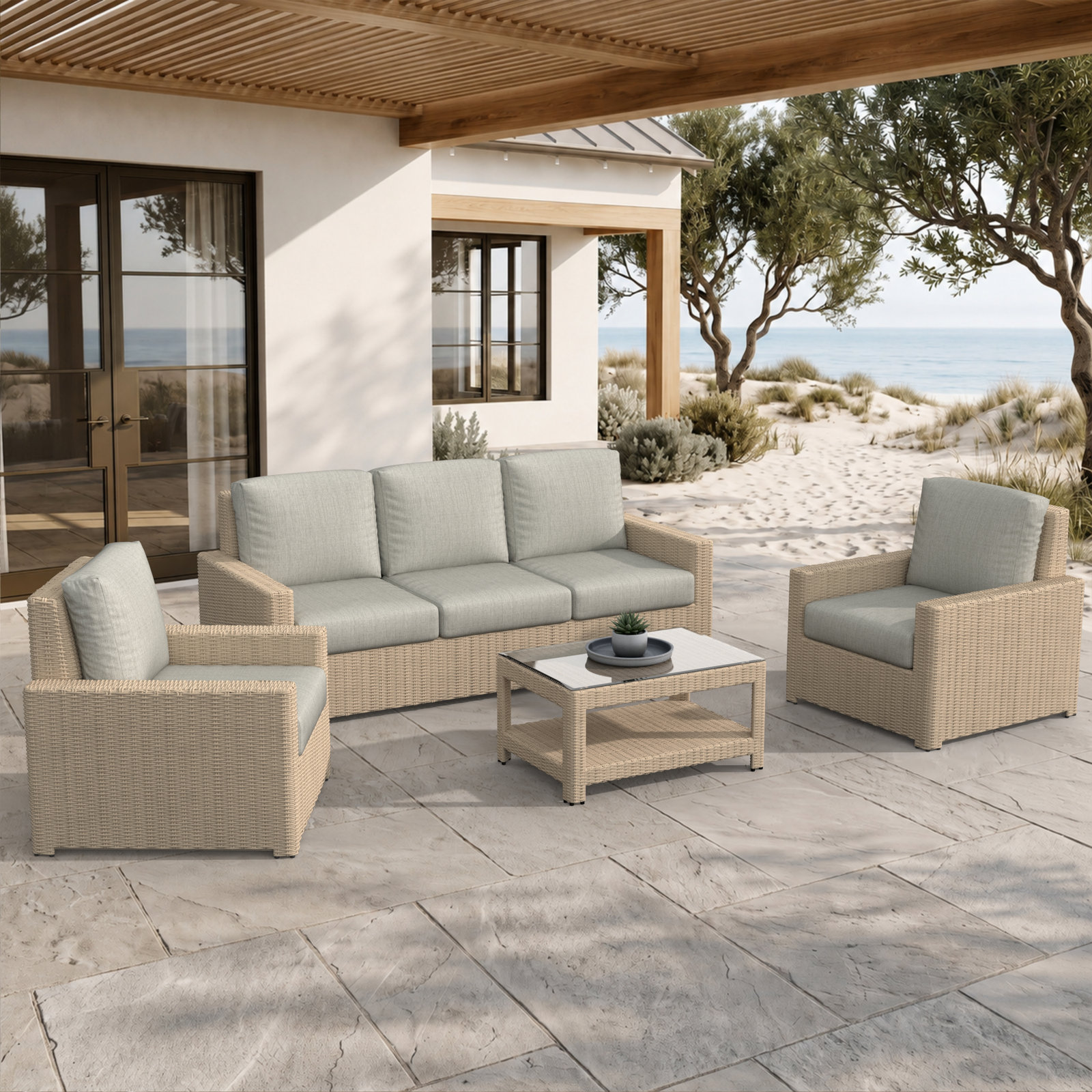 Henri 5-Person Sunbrella® Patio Seating Group, Sunbrella® Canvas Fern