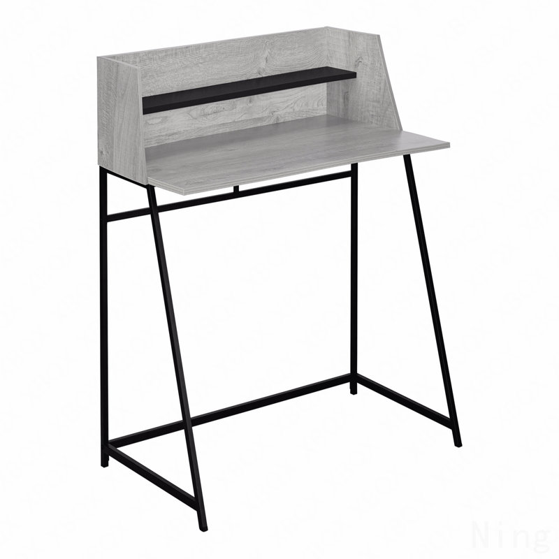 Bureau d'ordinateur, bureau personnel, ordinateur portable, tablettes de rangement, L 48 po, travail, stratifié gris, métal noir, contemporain, moderne
