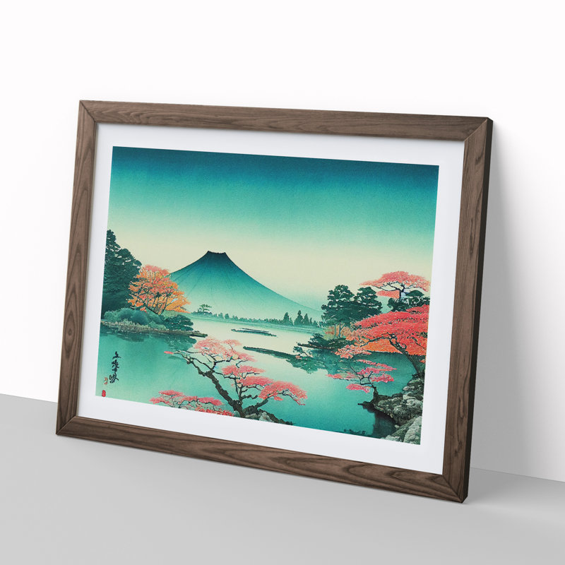Traditional Japanese Mountains Vol.5 - Single Picture Frame Print, 34cm H x 46cm W x 2cm D, Walnut Framed