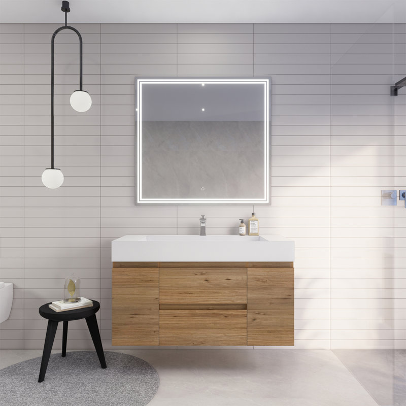 Babajide Bathroom Vanity with Acrylic Top, Natural Oak