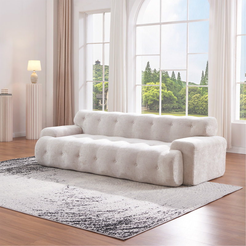 88"Cloud 3 Seater Chenille Sofa featuring Button Tufted Comfy Upholstered Couch, Silver lining