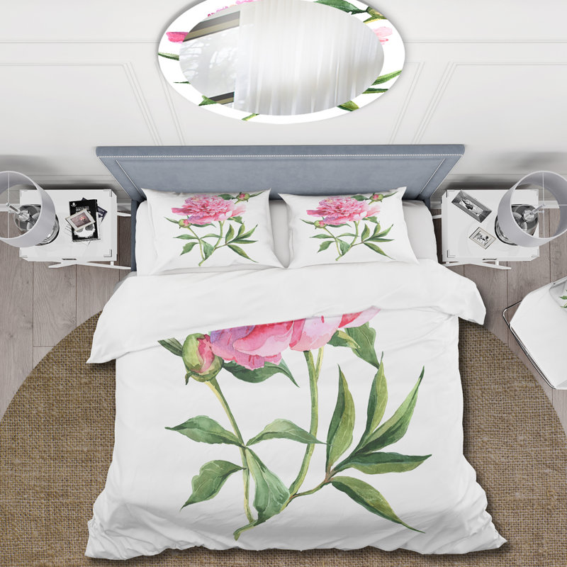 Pivoines roses rétro - ensemble de housse de couette traditionnel - microfibre de polyester