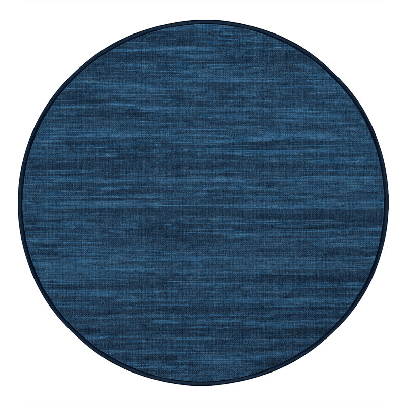 Tapis bleu uni lavable à la machine, Rond 8 pi