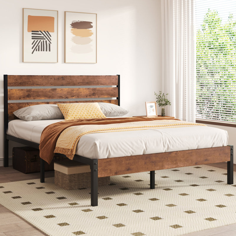 Twin Bed Frame, European Double (140 x 200 cm), Retro Brown