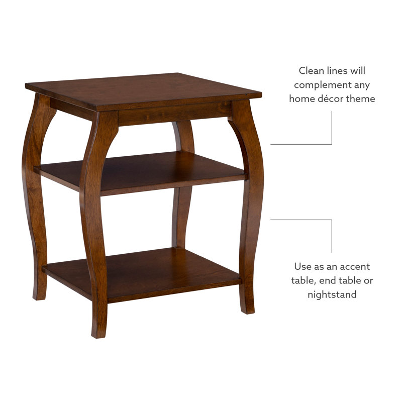 Kystin Solid Wood 2-Shelf End Table With Storage, Hazelnut
