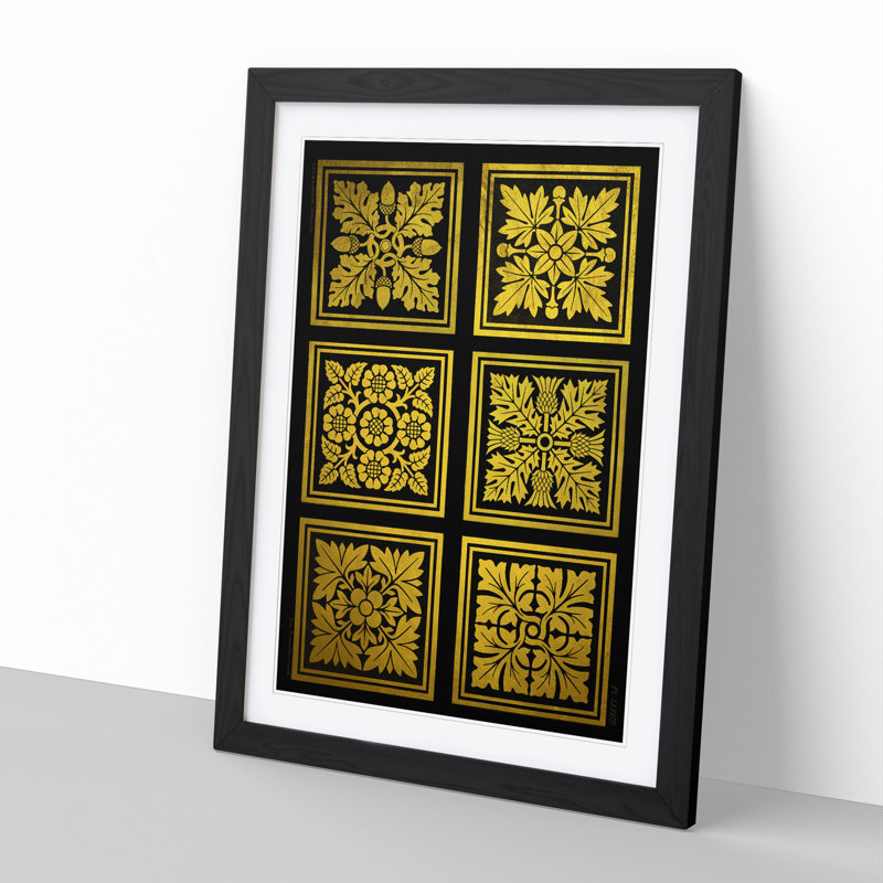 Golden Patterns - Picture Frame Graphic Art, 36cm H x 27cm W x 2cm D, Black Framed