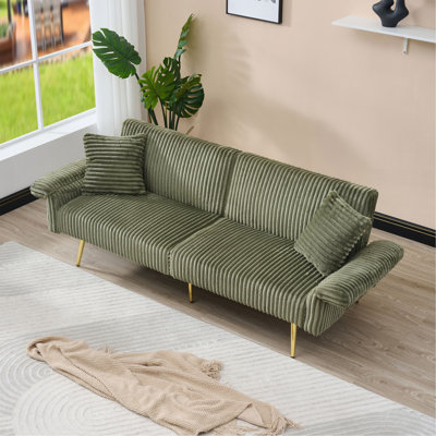 79 Inch Corduroy Sofa Bed, Foldable Double Sofa Bed With Folding Armrests, Suitable For Living Rooms And Small Spaces