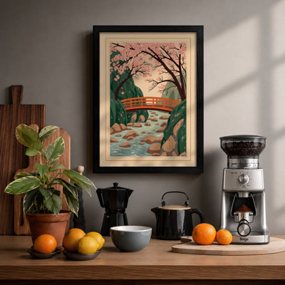 Bridge Over Stream Japandi - Framed Print