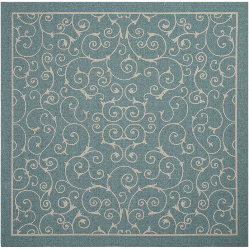 Tapis d'intérieur / extérieur bleu clair / ivoire Bertran, Tapis carré : 8 pi 6 po