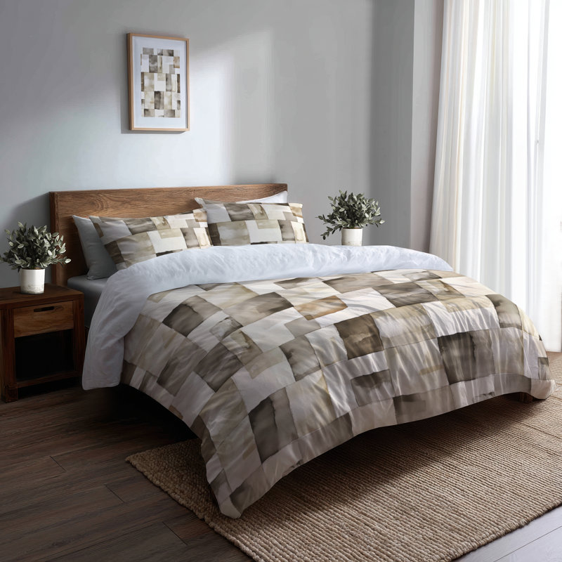 Ensemble de literie 3 pièces Country Farmhouse - Ensemble de housse de couette en patchwork gris et beige