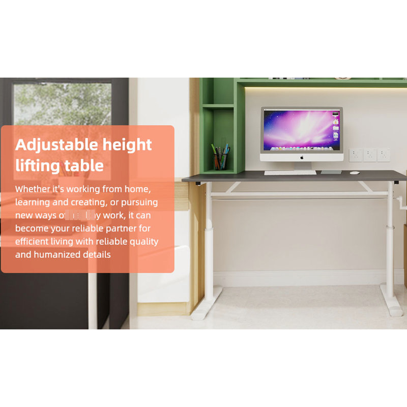 Bureau d'étude polyvalent et réglable en hauteur pour tous les âges, relevable à la main, fer et bois gris, support à double colonne, bureau pour petite maison stable, profondeur de 47,18 po, largeur réglable de 23,7 po et adultes