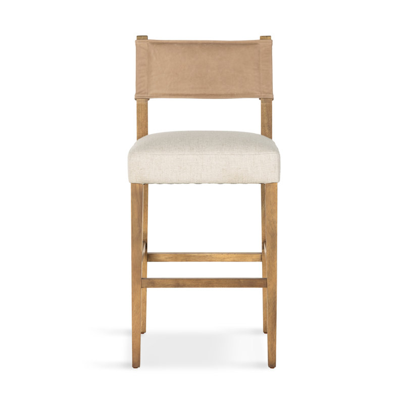 Tabouret Lorretta, Burnished Parawood, Mélange crème / polyester Thames, Tabouret de bar (siège d'une hauteur de 29,92 po)