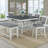 Farmhouse Style 2Pc White & Gray Linen Counter Height Chair Bar Stool Footrest Wooden Furniture-842796708