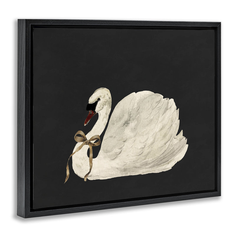 Cygne festif avec cadre flottant à ruban, design par lettré et doublé, Cadre flottant noir de jais, H 17 po x l 21 po