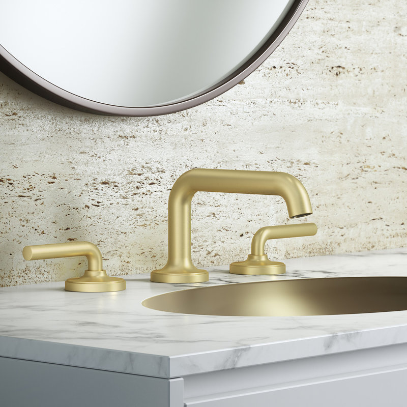 TENET Widespread Bathroom Faucet with Drain Assembly, Brushed Gold