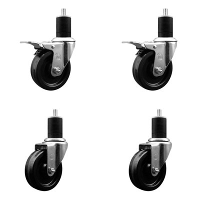 4 Inch SS Phenolic Swivel 1-3/4 Inch Expand Stem Caster Set 2 Total Lock Brakes