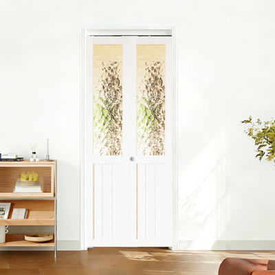 Half Frosted Glass Bi Fold Door Manufacture Wood With Hardware Kit