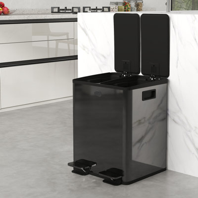 Double poubelle, poubelle 2 x 20 litres avec couvercle à fermeture douce