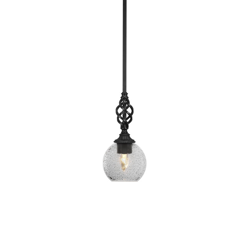 Eleganté Stem Hung Mini Pendant Shown In Matte Black Finish With 5.75" Smoke Bubble Glass