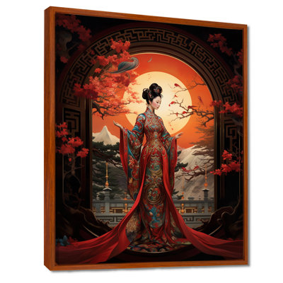 Asian Beauty In Red Kimono - Japan Woman Wall Art