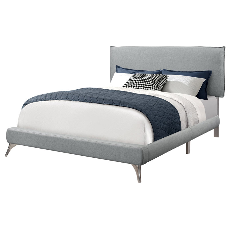 Bed Platform, Teen, Frame, Upholstered, Pu Leather Look, Metal Legs, Queen, Grey