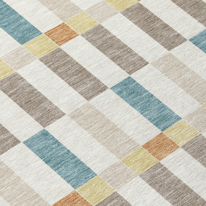 Tapis géométrique intérieur / extérieur lavable à la machine Chantille ACN2548, Ivoire ivoire, 5 pi x 7 pi 6 po