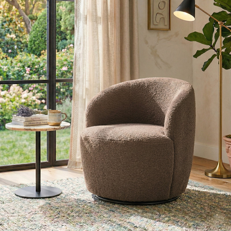 Teddy Fabric Swivel Accent Armchair Barrel Chair, Taupe