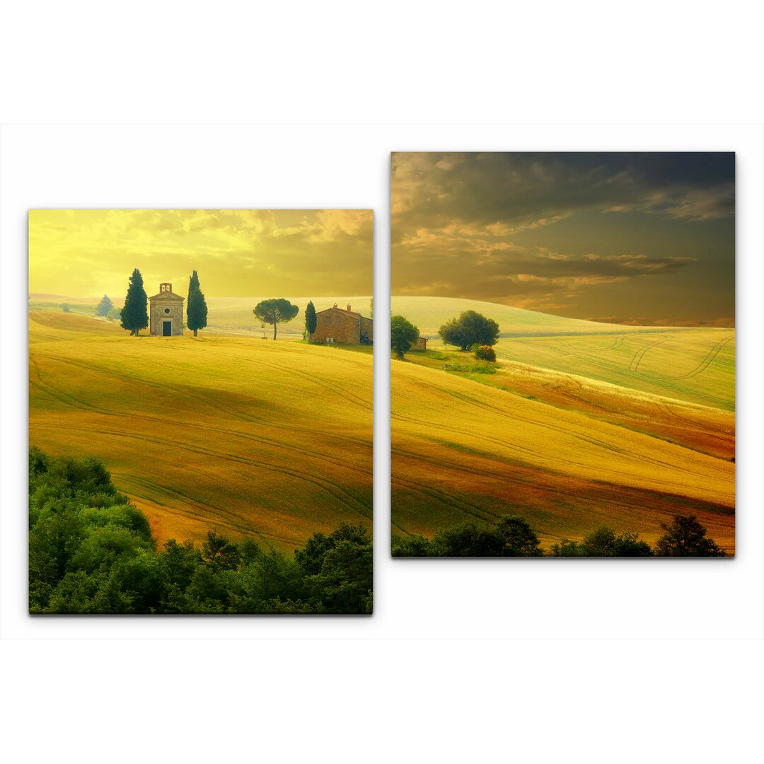 2-tlg. Leinwandbilder-Set Landschaft in der Toscana