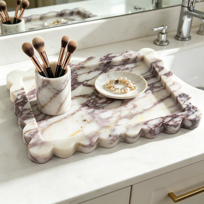 Plateau en marbre festonné Calacatta Viola, véritable plateau décoratif en pierre naturelle pour salle de bain, commode, meuble-lavabo, cuisine, décoration intérieure, 10,6 x 8 po