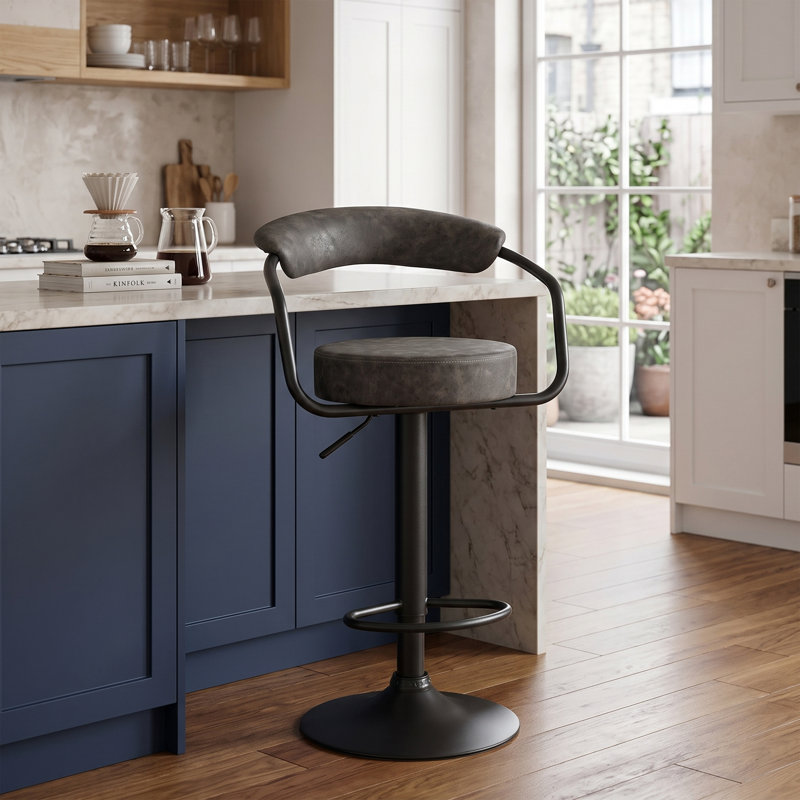 Ghent Swivel Upholstered Adjustable Height Bar Stool, Grey