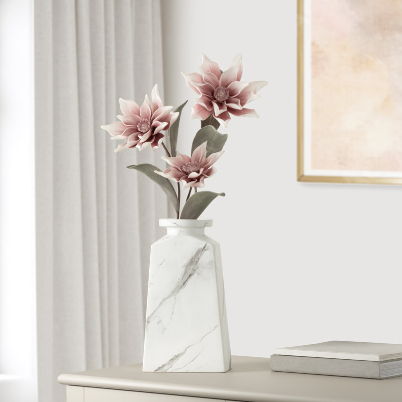 Ponzio White Marble Texture Ceramic Table Vase, 13" H x 7" W x 7" D