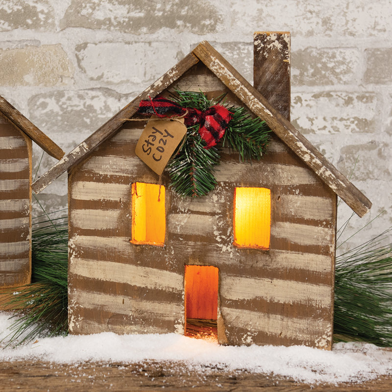 Cabine lumineuse rustique en bois rustique H 14 po