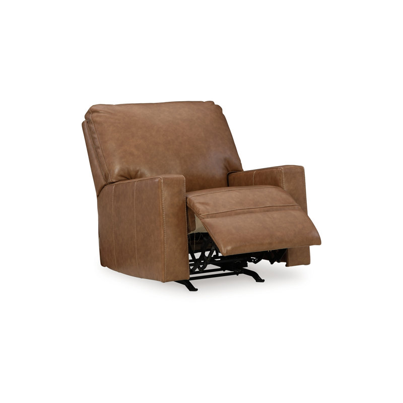 Fauteuil inclinable manuel à tirette Miller, cuir véritable brun caramel