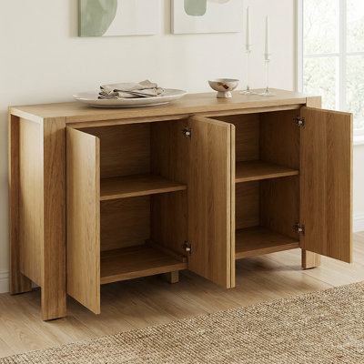 Retro Storage Sideboard With Adjustable Shelves - Rustic 4-Door Wood Buffet Cabinet For Living Room, Dining Area