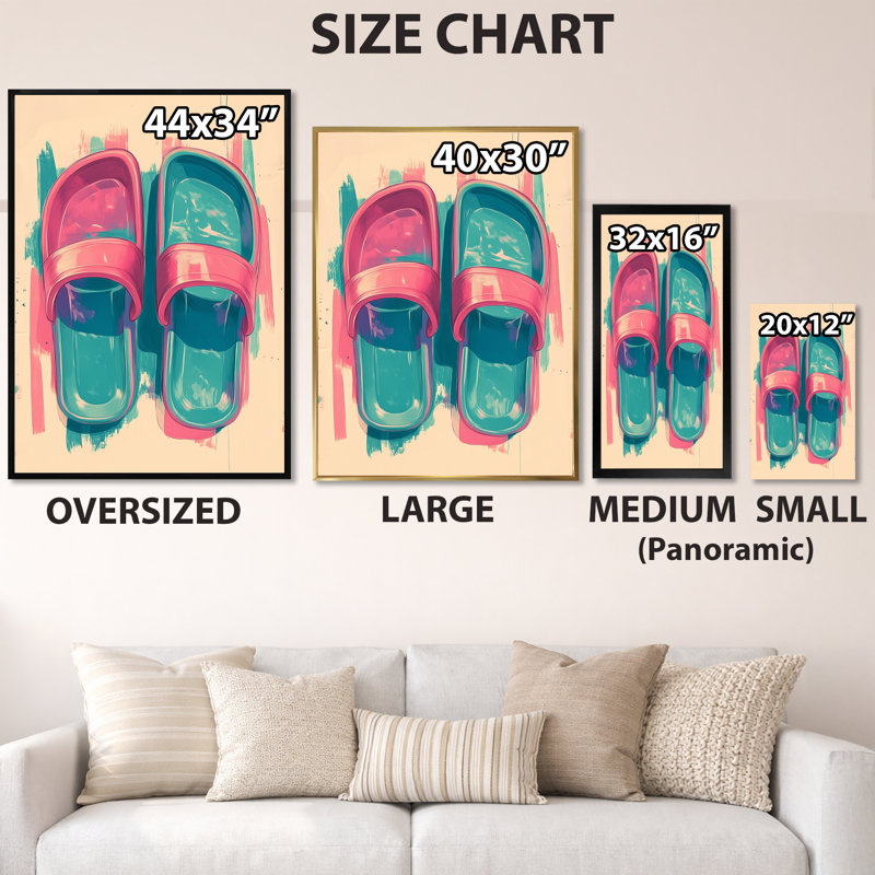 " Jelly Sandals Summer " Print, H 32 po x l 24 po, Natural Picture Framed