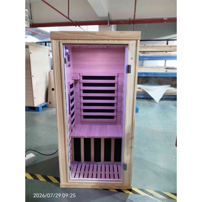 Sauna à infrarouge d'intérieur, saunas infrarouges en bois de pin et pruche 1200W / 110V pour 1 personne avec lampe de thérapie 7 couleurs, panneau de commande ACL, chauffe-pieds, deux haut-parleurs Bluetooth, 32 po x 32 po x 66 po