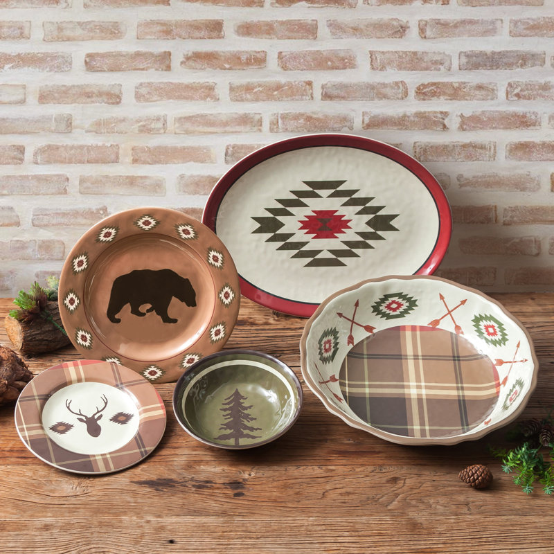 Aztec Bear Melamine Dinnerware Set 14 Piece - Service for 4