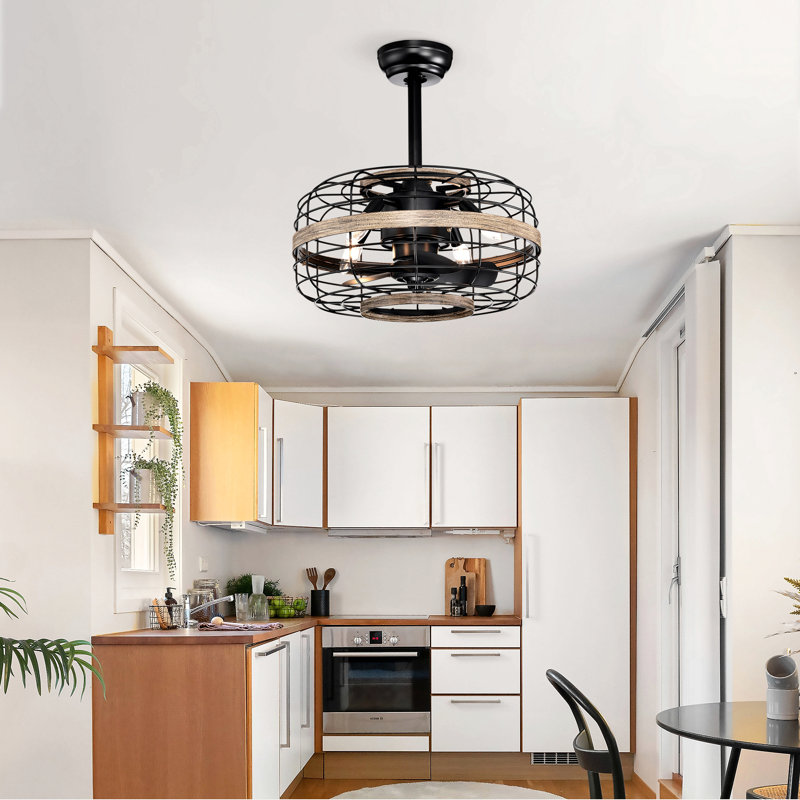 Ventilateurs de plafond de 18 po en cage avec ventilateur (à 3 vitesses réglables), ventilateurs de plafond fermés en bois rustique pour la chambre à coucher, le salon et la cuisine.