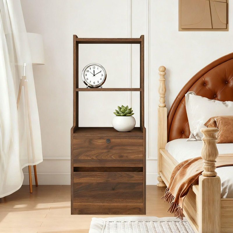 Ensemble de 2 tables de bout Modern Night Table avec port de charge USB et veilleuse à commande vocale intelligente, 2 tiroirs, tablette de rangement