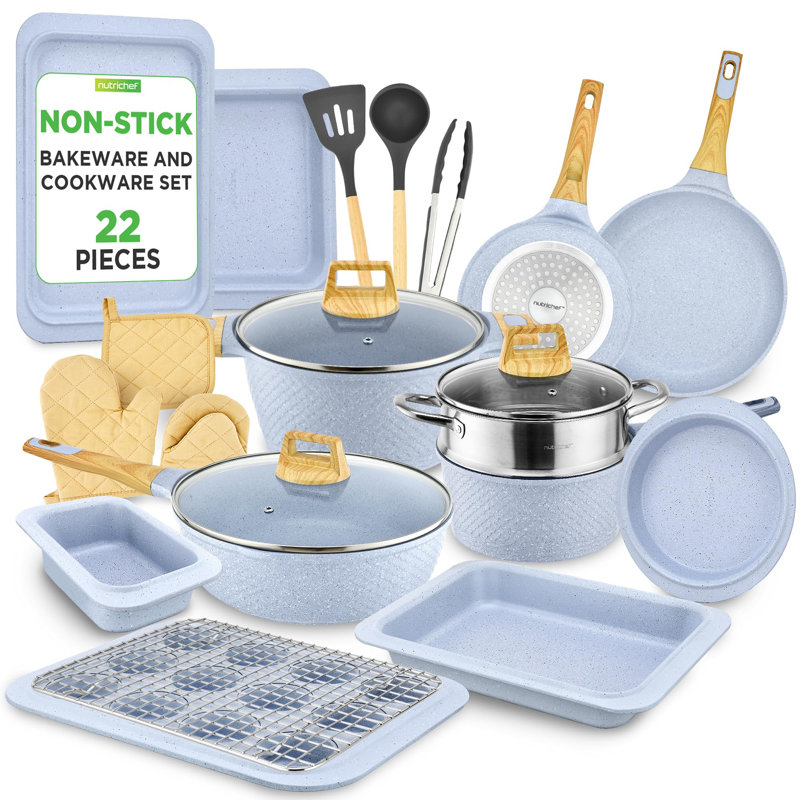 22 - Piece Non-Stick Cookware Set, Gray