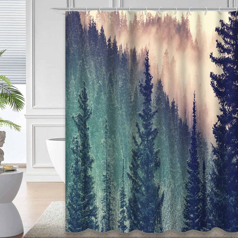 Rideau de douche avec 12 crochets Misty Forest Morning Garden, L 72 po x l 84 po